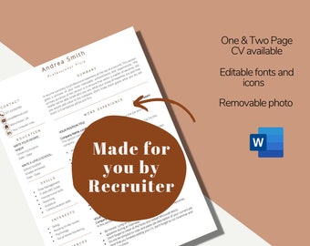 2 Seiten Professional Clean Resume| Vorlage Anschreiben und Referenzen Vorlage für MS Word| Druckbare | Moderner Lebenslauf | Professioneller Lebenslauf|