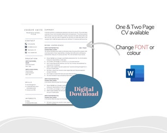 2 Seiten Professioneller Lebenslauf| Vorlage Anschreiben und Referenzen Vorlage für MS Word| Druckbare | Moderner Lebenslauf | Professioneller Lebenslauf|