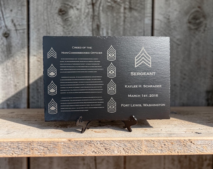 Featured listing image: ARMY Personalized NCO Creed Slate Plaque | Military Promotion Retirement PCS Gift