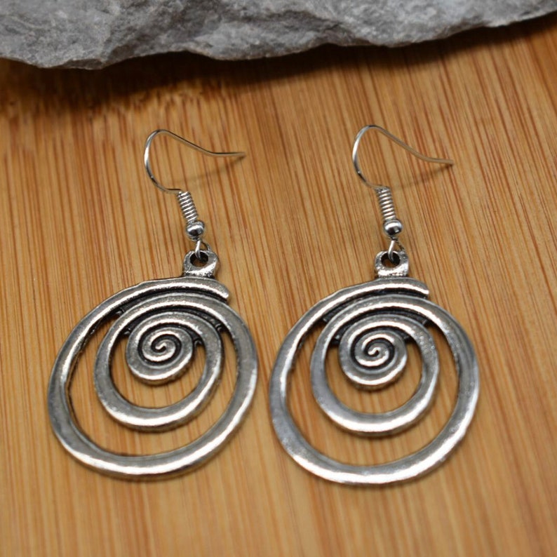 Spiral Hoop Dangle Earrings Silver Round Hook Earrings Personalised Gift Tag image 6