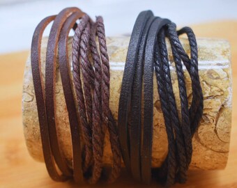 Mens Leather Bracelet Woven Braided Adjustable Brown or Black Gifts for Him