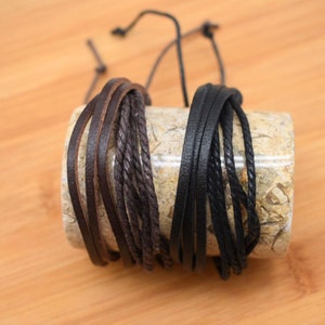 Mens Leather Bracelet Woven Braided Adjustable Brown or Black Gifts for Him image 4