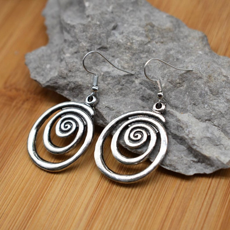 Spiral Hoop Dangle Earrings Silver Round Hook Earrings Personalised Gift Tag image 3