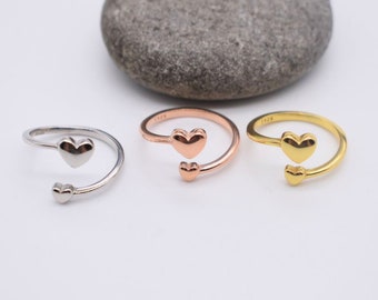 Double Heart Ring Sterling Silver 18K Gold Rose Gold Plated Adjustable Personalised Gift Tag
