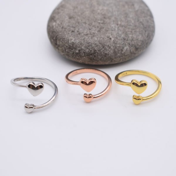 Double Heart Ring Sterling Silver 18K Gold Rose Gold Plated Adjustable Personalised Gift Tag