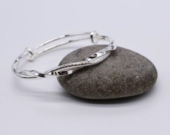 Silver Twisted Bangle Hammered Mottled Silver Effect Adjustable Gift Bag