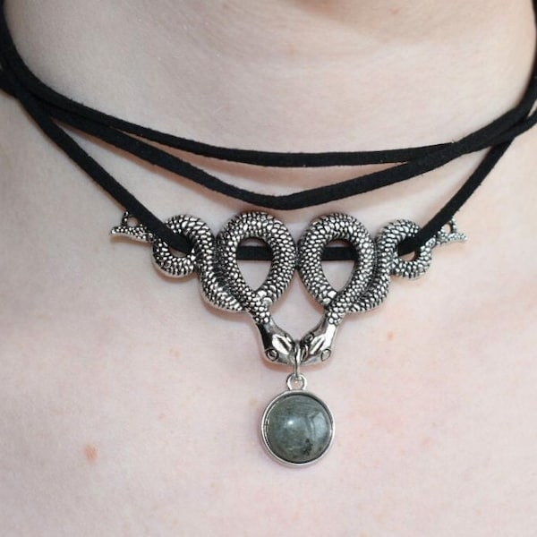 Snake Choker Layered Necklace Labradorite Witch Gothic Halloween Jewellery Gift