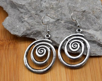 Spiral Hoop Dangle Earrings Silver Round Hook Earrings Personalised Gift Tag