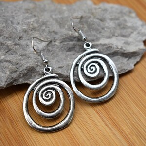 Spiral Hoop Dangle Earrings Silver Round Hook Earrings Personalised Gift Tag image 4