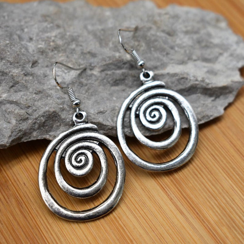 Spiral Hoop Dangle Earrings Silver Round Hook Earrings Personalised Gift Tag image 4