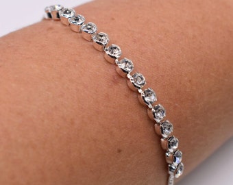 Silver Slider Bracelet Cubic Zirconia Adjustable Elegant Dainty Bracelet Personalised Gift Tag