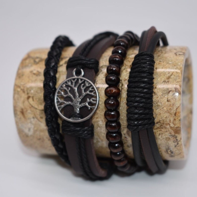 Mens Leather Bracelet Woven Braided Adjustable Brown or Black Gifts for Him image 5