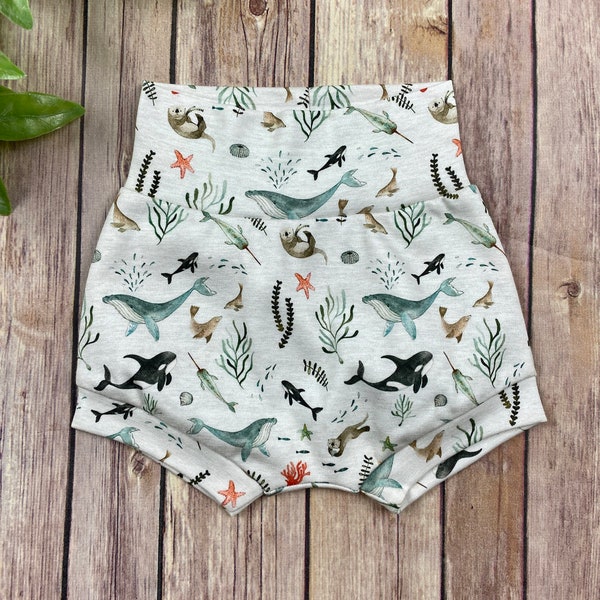 Organic baby shorts, Ocean baby shorts, baby Bummies, Infant shorts, Summer baby bummies, baby clothes, Unisex baby shorts,