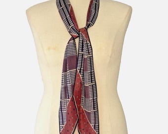 Vintage 1980's Oscar de la Renta Signed Silk Scarf Houndstooth 8"x64" EUC