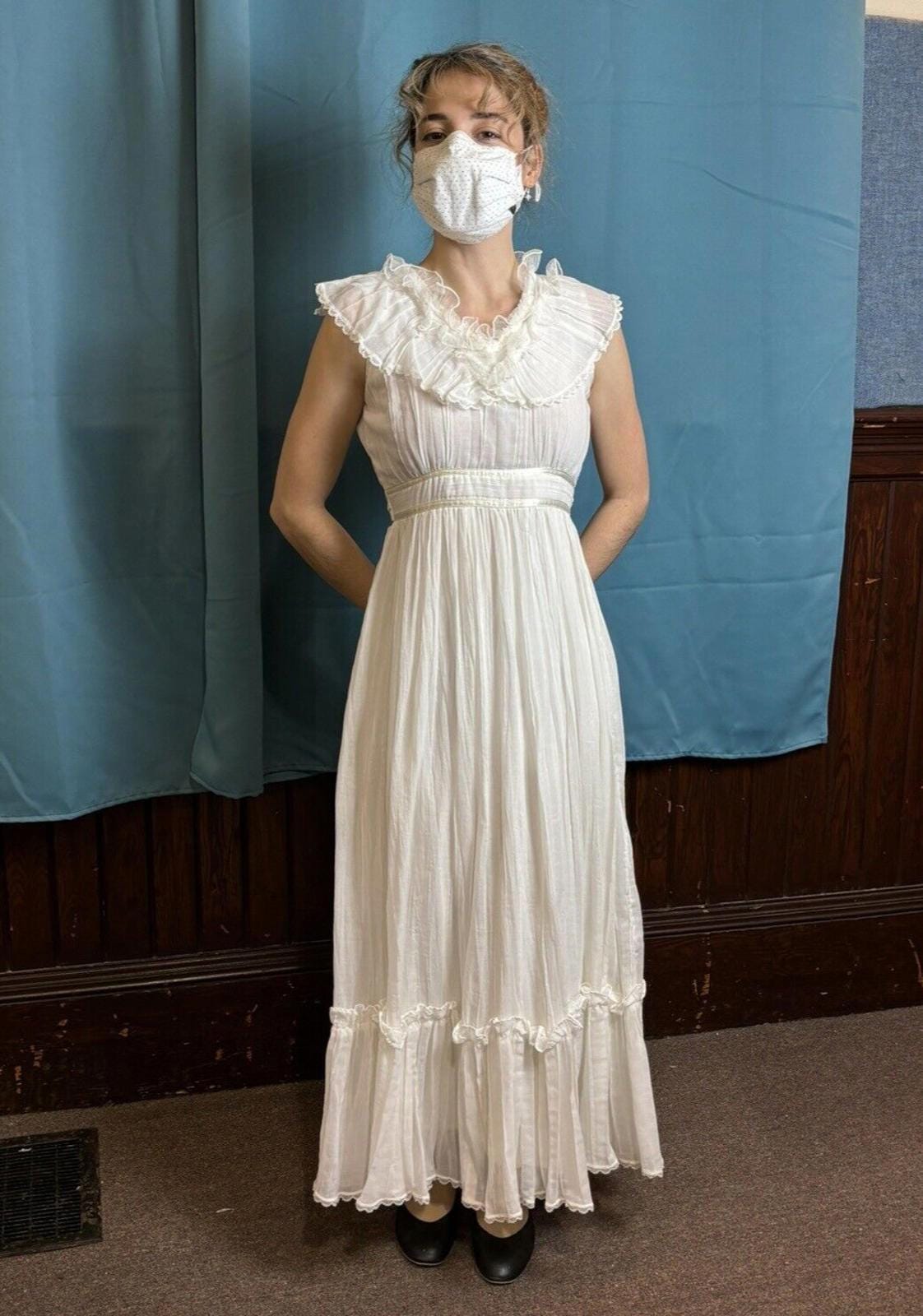 Gunne Sax ホワイト コットン フレアロングスカート Vintage Gunne Sax Dress - Sheer White Swiss Dot Fairy