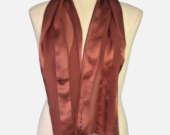 Vintage 1980's Oscar de la Renta Signed Silk Scarf Terra Cotta 12.5"x52" EUC