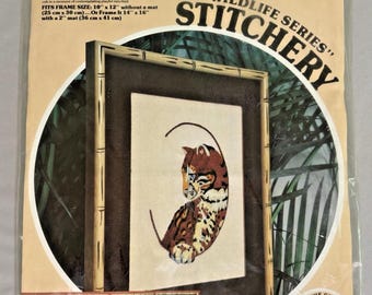 Vintage 1978 Paragon Needlecraft Crewel Embroidery Kit "Ocelot Cub" #0834 10"x12" NIP