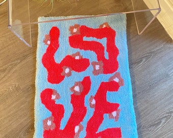 Tufted LOVE  Rug, Groovy Flower Rug , Tufted Rug ,Accent Rug , Rug Art,Flower Rug,