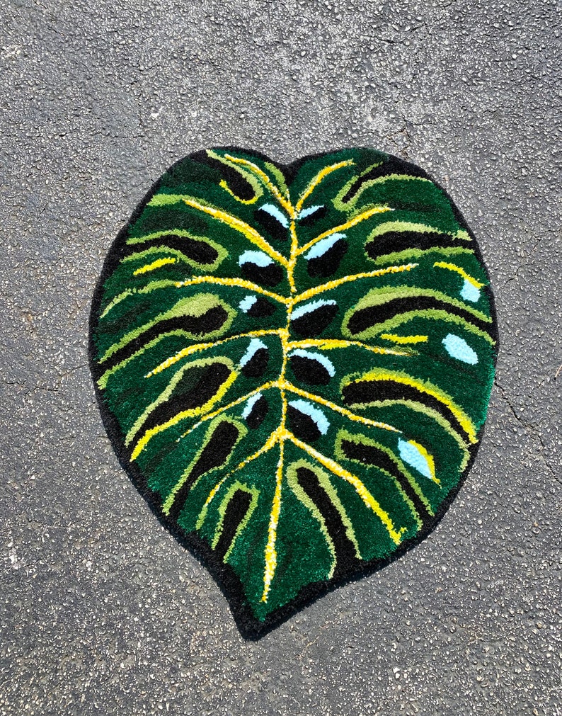 Monstera Leaf Rug , Esthétique végétale , Tapis végétal , Tapis tufté à la main , Fiber Art , image 1