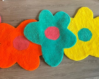 Daisy flower rug , hand tufted flower rug , home decor, rug art.