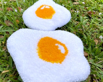 Tufted Egg Coasters , Hand Tufted Mug Rugs , Catch All Rug , Wall Hanging
