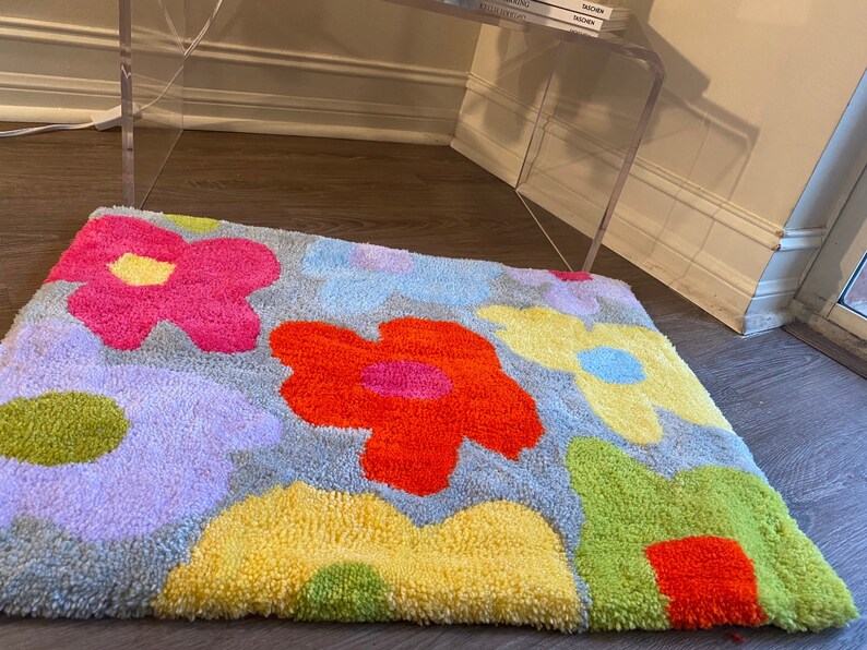 Multicolored Floral Tufted Rug Hand Tufted Daisy Rug Etsy