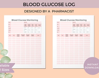 Blood Glucose Tracker: Diabetes Blood Sugar Log (Printable PDF)
