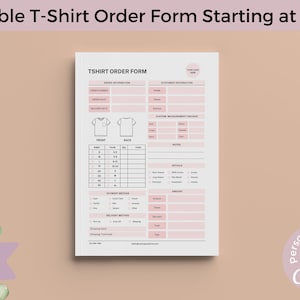 T-Shirt Order Form for business Custom T-Shirt Order Template Editable Custom Tee Shirt Order Form Template Apparel Order Form T-Shirt