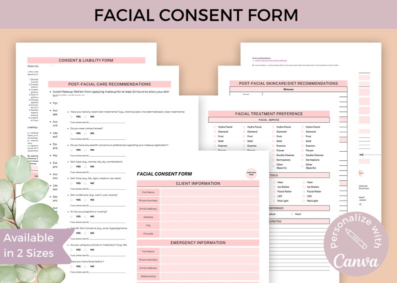 Facial Consent Form for New Client Intake Form for Facial Esthetician ...