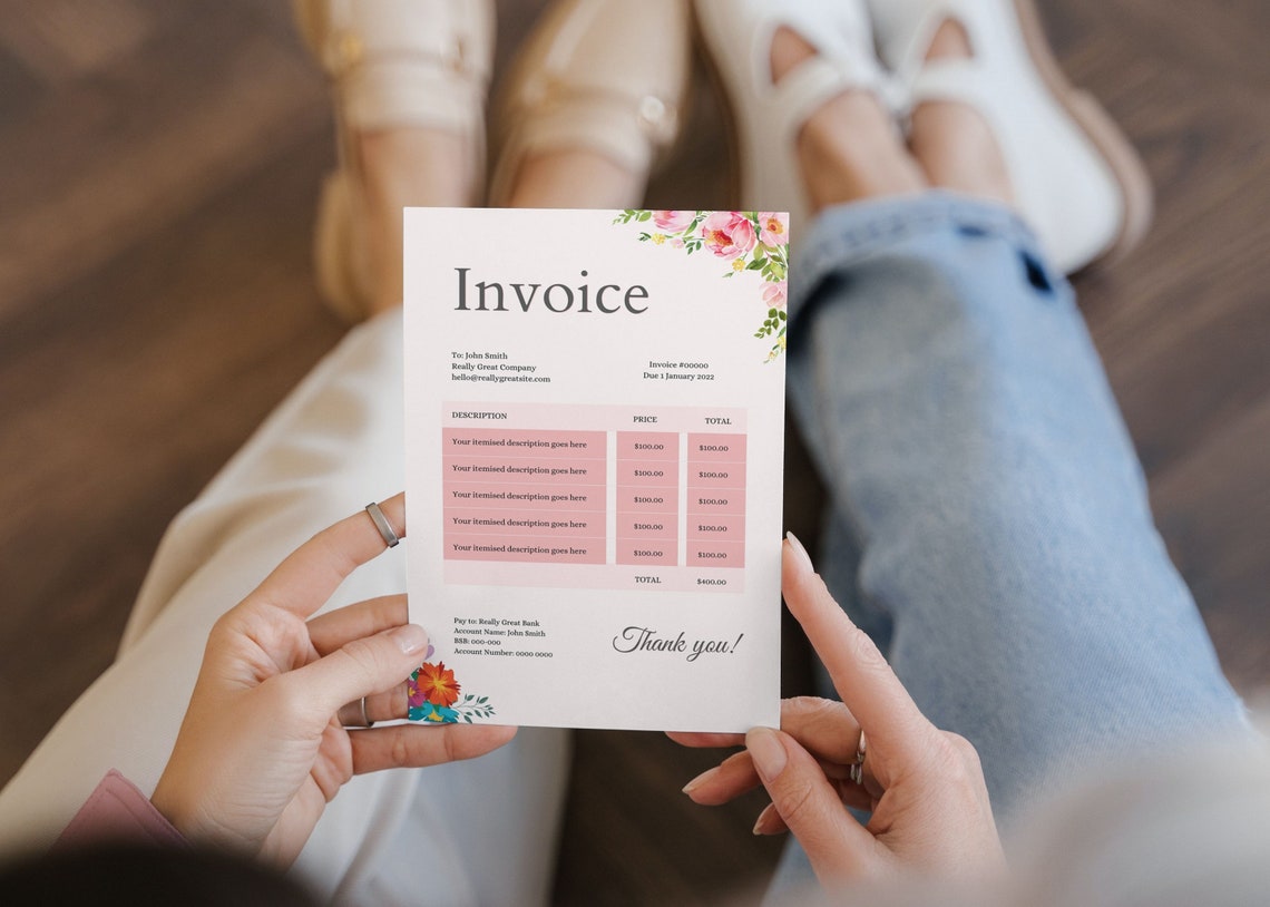 Floral Invoice Template Printable Invoice Custom Order Etsy Floral Invoice Template Printable Invoice Custom Order Etsy