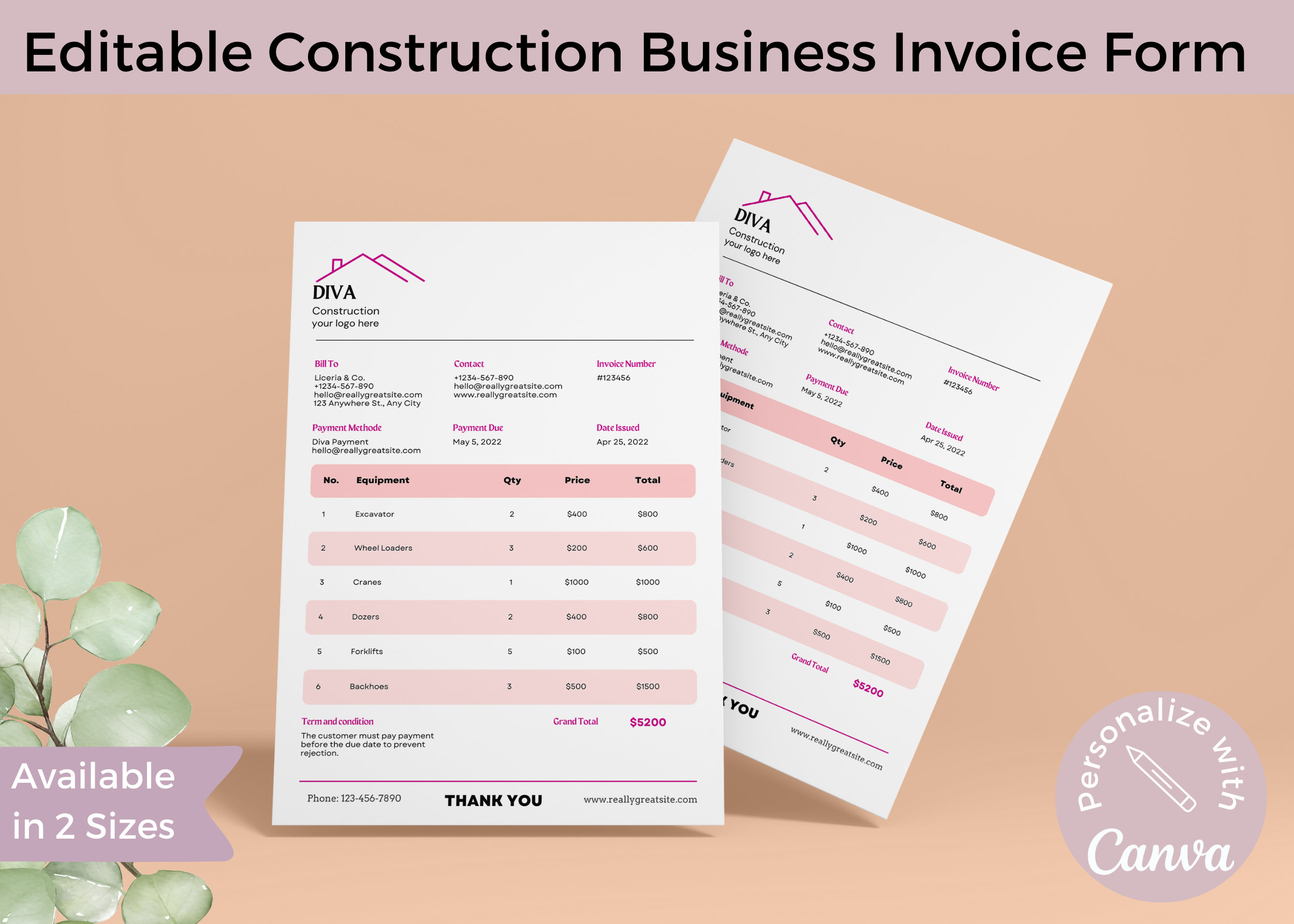 Construction Invoice Template for Business Invoice Form Contractor ...