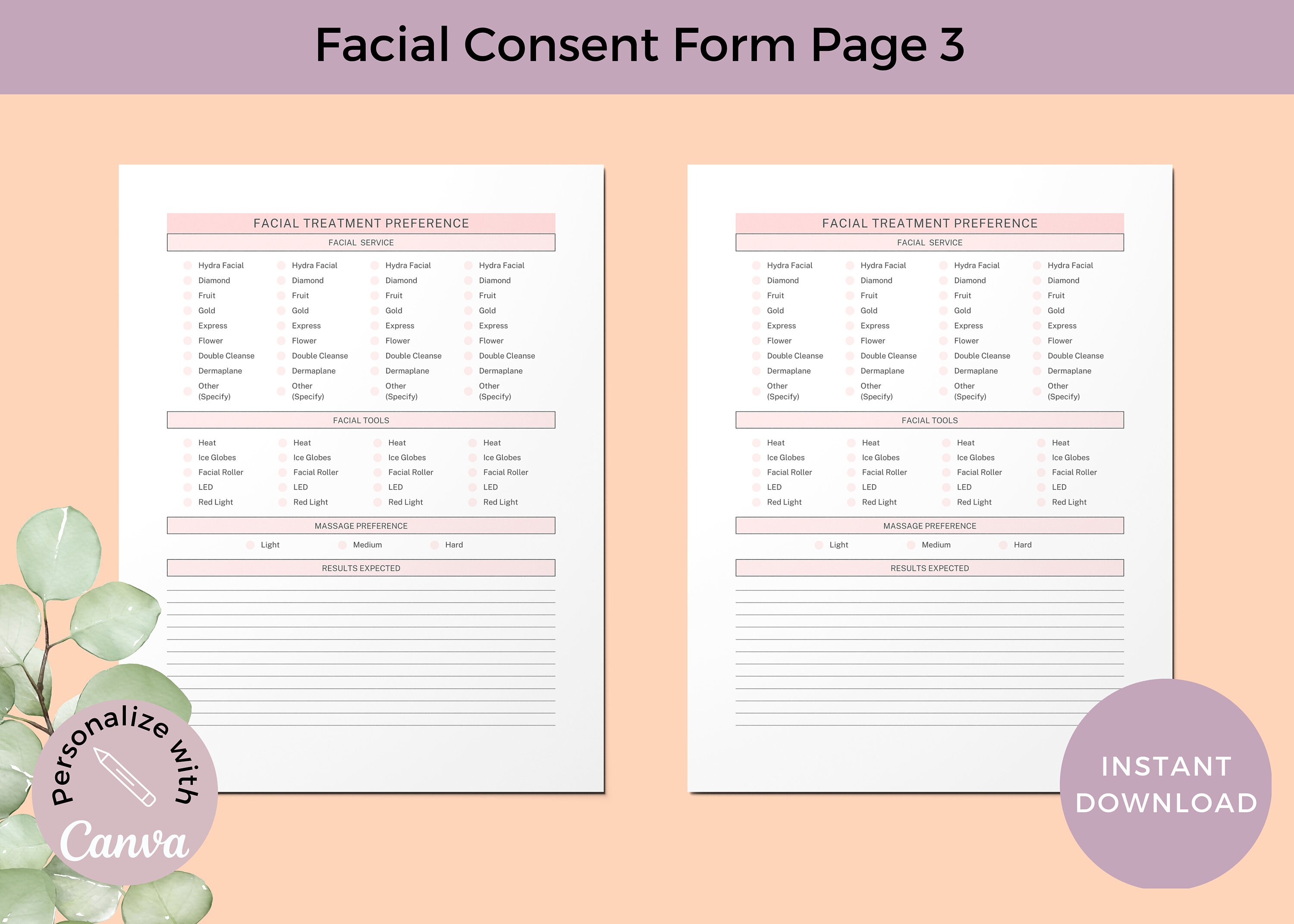 Facial Consent Form for New Client Intake Form for Facial Esthetician ...