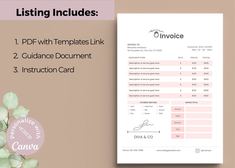 Photography Invoice Template for Small Business Photographer Invoice ...