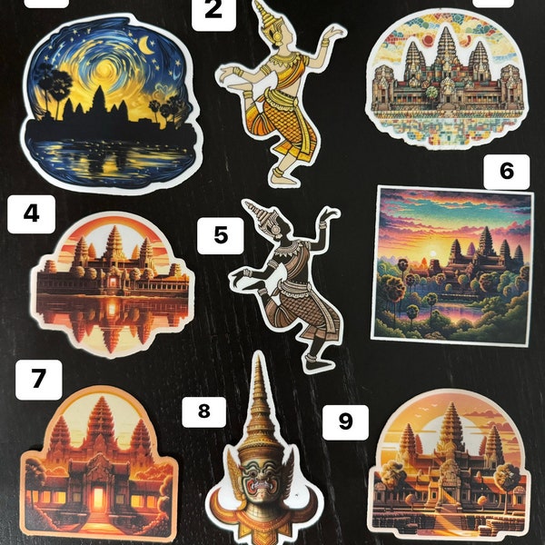 Cambodian, Khmer, Apsara, Angkor wat  stickers - Choose 1-10, Vinyl and Waterproof, Multiple Designs Available