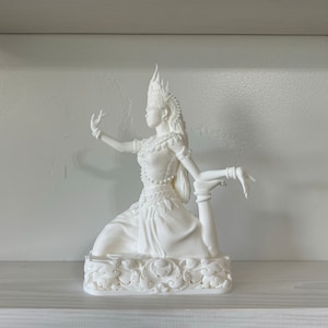Handcrafted 3D Printed Apsara Dancer in Flying Pose - Banteay Srei Style Base