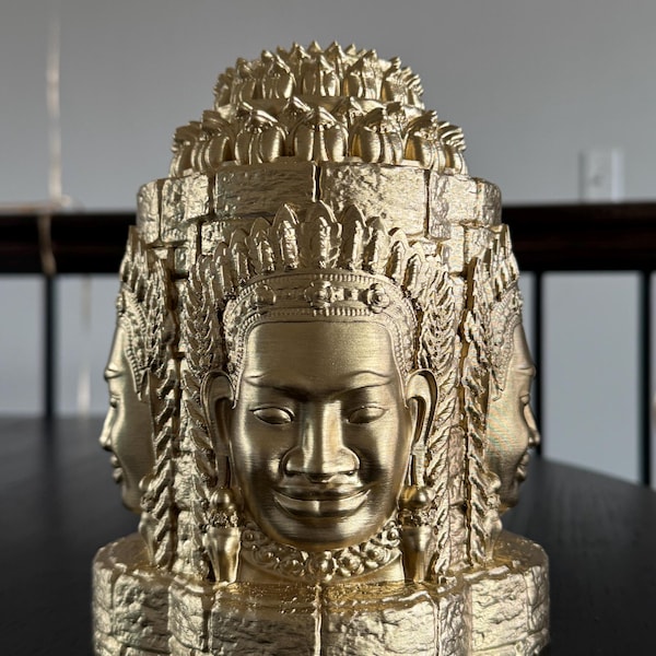 Handcrafted 3D Printed  - Cambodian Four Face Buddha Statue - Bayon Temple Style