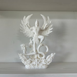 Handcrafted 3D Printed Garuda Statue Defeating Naga - Banteay Srei Style Base