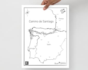 Camino de Santiago Map Art 12 x 16 | The Camino Frances & Camino Portuguese | Poster, Hiking Trail Map, Wall Art | Santiago de Compostela