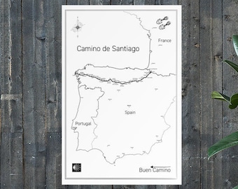 Camino de Santiago Map Art 24 x 36 | The Camino Frances | Poster, Hiking Trail Map, Wall Art | Santiago de Compostela