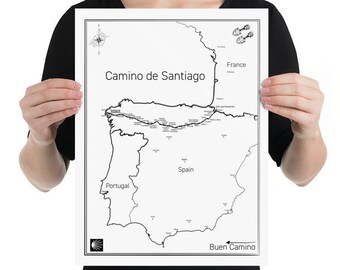Camino de Santiago Map Art 12 x 16 | The Camino Frances | Poster, Hiking Trail Map, Wall Art | Santiago de Compostela