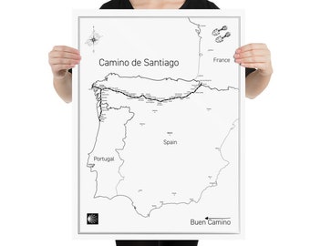 Camino de Santiago Map Art 18 x 24 | The Camino Frances & Camino Portuguese | Poster, Hiking Trail Map, Wall Art | Santiago de Compostela