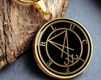 Lucifer Sigil Pendant Necklace, Occult Talisman Amulet, Stainless Steel 18k Gold Finish