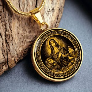 Saint Thecla Pendant Necklace, Stainless Steel 18k Gold Finish, Religious Gift
