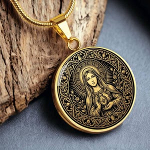 Saint Mary Magdalene Pendant Necklace, 18k Gold Finish, Religious Faith Jewelry