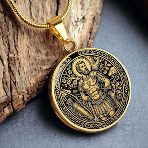 Saint Sebastian Pendant Necklace, Stainless Steel 18k Gold Finish, Catholic Christian Jewelry