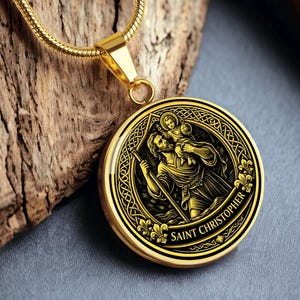 Saint Christopher Necklace, Patron Saint Travelers Pendant, Stainless Steel Catholic Jewelry
