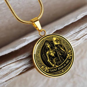 Saint Joan of Arc Pendant Necklace, 18k Gold Finish, Christian Soldier Jewelry image 12