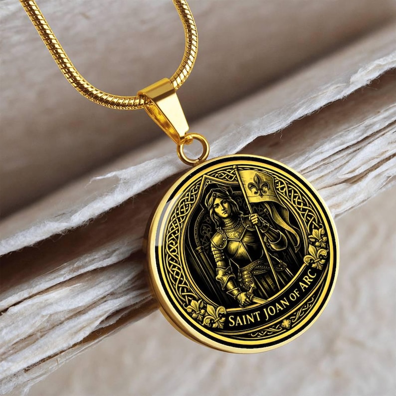 Saint Joan of Arc Pendant Necklace, 18k Gold Finish, Christian Soldier Jewelry image 12
