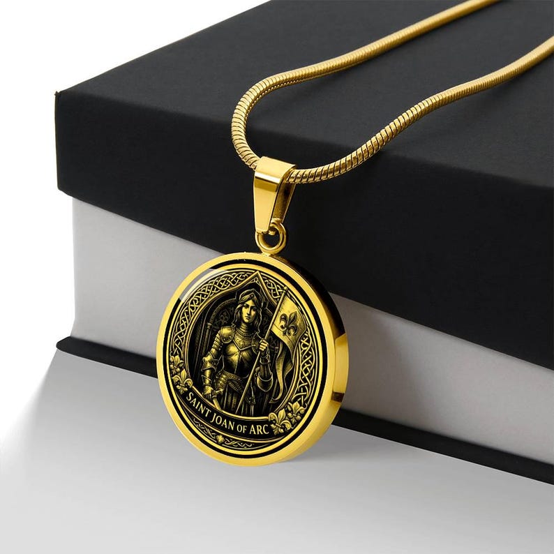 Saint Joan of Arc Pendant Necklace, 18k Gold Finish, Christian Soldier Jewelry image 2