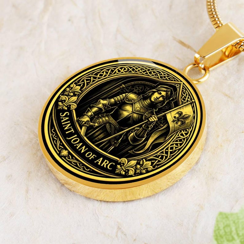 Saint Joan of Arc Pendant Necklace, 18k Gold Finish, Christian Soldier Jewelry image 10